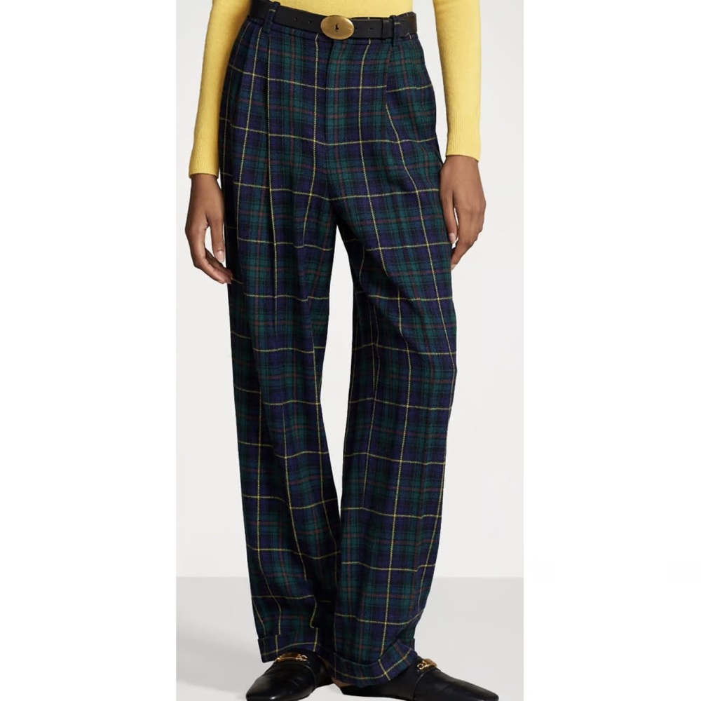 Polo Ralph Lauren full length pleated Glen Plaid Wide-Leg Trouser